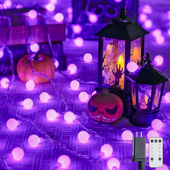 JMEXSUSS 100 LED Orange and Purple String Lights Indoor, Connectable Globe String Lights Plug in with Remote, 33ft 8 Modes Christmas Fairy Lights Outdoor for Bedroom Room Party Carnival Decorations