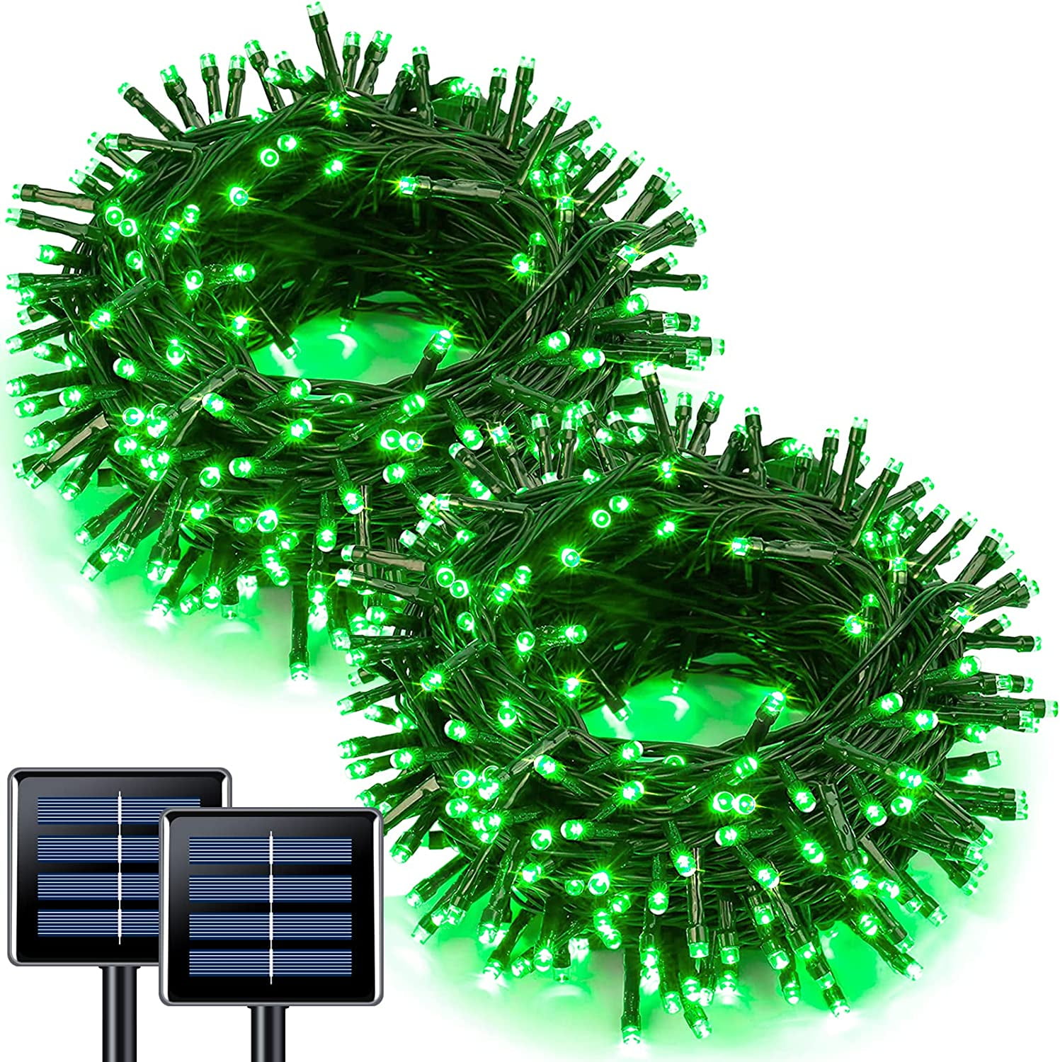 JMEXSUSS 2 Pack 100 LED Green Solar Christmas Lights, 42.7ft Solar