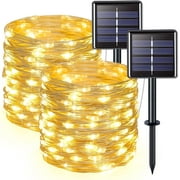 JMEXSUSS 2 Pack 100 LED Solar String Lights Outdoor Waterproof, Each 33FT Solar Christmas Lights 8 Modes, Copper Wire Solar Fairy Lights for Garden Outside Patio Tree Yard Decorations (Warm White)