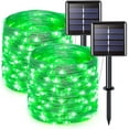 thumbnail image 1 of JMEXSUSS 2 Pack 100 LED Solar String Lights Outdoor Waterproof, 33ft Green Solar Christmas Lights,8 Modes Solar Fairy Lights for St. Patrick's Day Patio Tree Party Decorations, 1 of 9