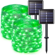 JMEXSUSS 2 Pack 100 LED Solar String Lights Outdoor Waterproof, 33ft Green Solar Christmas Lights,8 Modes Solar Fairy Lights for St. Patrick's Day Patio Tree Pa
