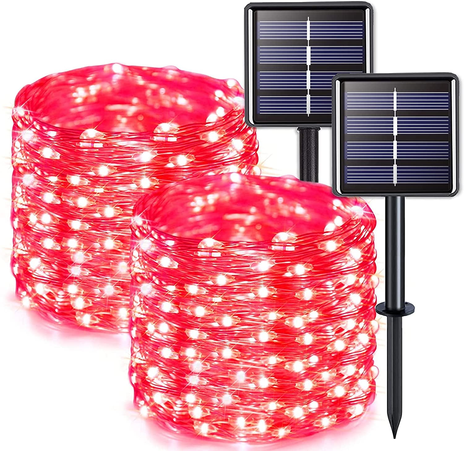 JMEXSUSS 2 Pack 100 LED Solar String Lights Outdoor Waterproof, 33ft