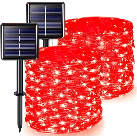 JMEXSUSS 2 Pack Each 200 LED Solar Red Lights Outdoor, 66ft 8 Modes Solar String Lights, Copper Wire Solar Fairy Lights Waterproof for Wedding, Party Garden Decorations