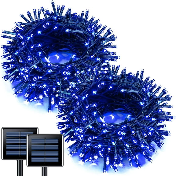 JMEXSUSS 2 Pack Blue Solar Christmas Lights, 100 LED 42.7ft Solar String Lights Outdoor Waterproof, 8 Modes Solar Lights for Christmas Tree, Halloween, Gardens, Party, Xmas, Outdoors