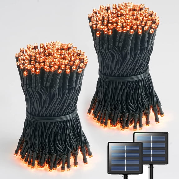 JMEXSUSS 2 Pack Orange Solar Halloween Lights, Total 400 LED 151FT Solar String Lights Outdoor Waterproof, 8 Modes Halloween Lights for Outside Tree Patio Yard Garden Halloween Decorations