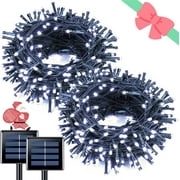 JMEXSUSS 2 Pack Solar String Lights Outdoor, 100 LED 42.7ft White Solar Lights Outdoor Waterproof, 8 Modes Green Wire Solar Christmas Lights for Garden, Wedding, Party, Christmas Tree Decoration