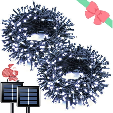 JMEXSUSS 2 Pack Solar String Lights Outdoor, 100 LED 42.7ft White Solar Lights Outdoor Waterproof, 8 Modes Green Wire Solar Christmas Lights for Garden, Wedding, Party, Christmas Tree Decoration