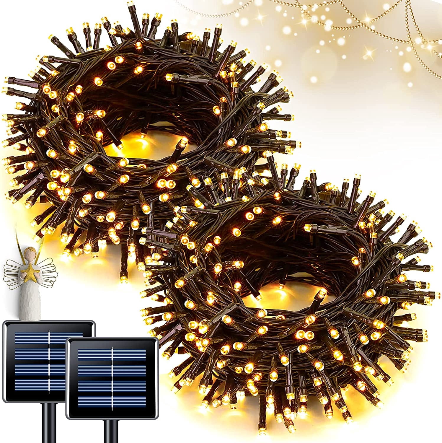 JMEXSUSS 2 Pack Warm White Solar String Lights for Outside, 200 LED 86ft Solar Christmas Lights Outdoor Waterproof, 8 Modes Green Wire Solar Tree Lights for Garden Patio Balcony Wedding Party