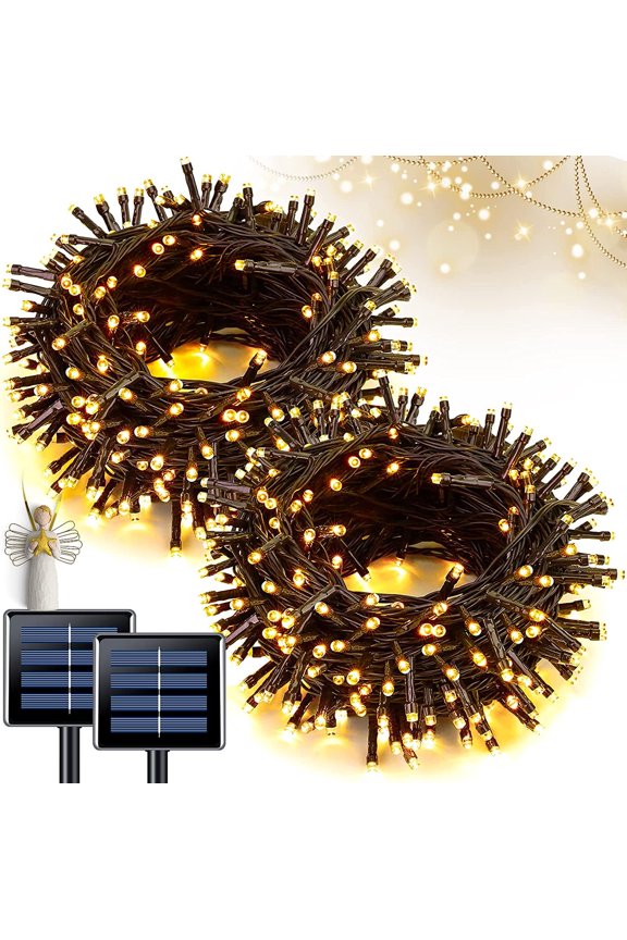 2 Pack Warm White Solar String Lights for Outside, 200 LED 86ft Solar Christmas Lights Outdoor Waterproof, 8 Modes Green Wire Solar Tree Lights for Garden Patio Balcony Wedding Party