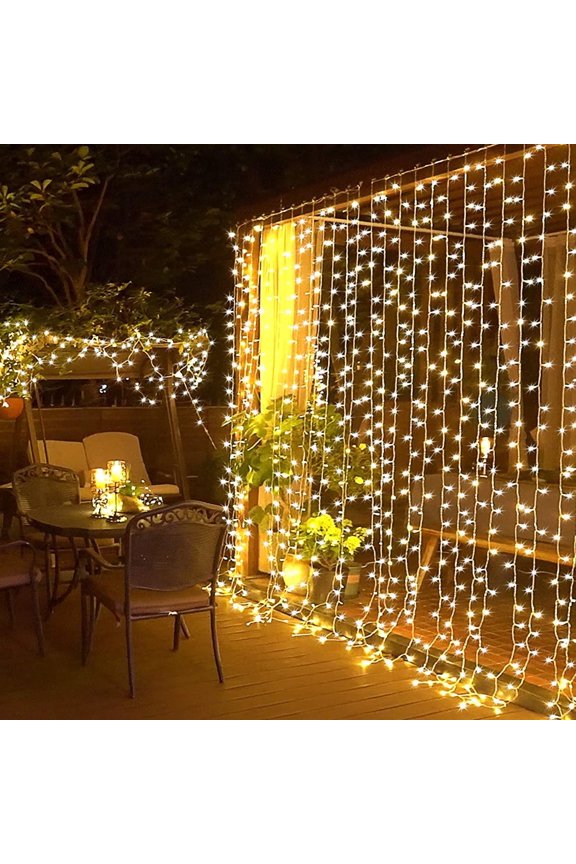 300 LED Curtain String Lights Plug in, 9.8X9.8FT Curtain Lights Outdoor Indoor with Remote Control, Hanging Curtain Lights for Bedroom Window Wedding Wall Party Decorations (Warm White)