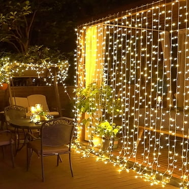 JMEXSUSS 300 LED Curtain String Lights Plug in, 9.8X9.8FT Curtain Lights Outdoor Indoor with Remote Control, Hanging Curtain Lights for Bedroom Window Wedding Wall Party Decorations (Warm White)