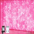 thumbnail image 1 of JMEXSUSS 300 LED Pink Christmas Curtain Lights Indoor, Pink String Lights Plug in, 8 Modes Pink Fairy Lights for Bedroom Window Wall Party Backdrop Valentine Xmas Decorations, 9.8x9.8ft, 1 of 8