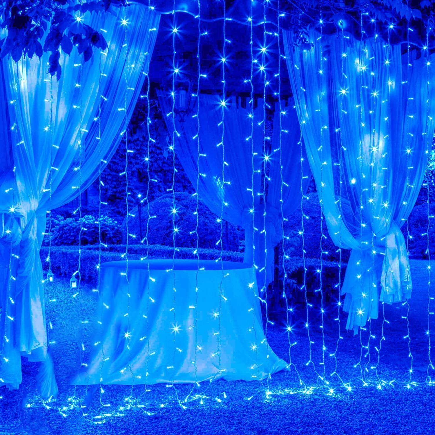 JMEXSUSS 300LED Blue Curtain Lights, Hanging Window Curtain Lights with Remote, Blue String Lights for Wall Window Backdrop Garden Christmas Indoor Outdoor Decorations