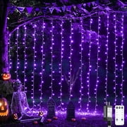 JMEXSUSS 300LED Purple Halloween Lights, 9.8x9.8ft Halloween Curtain Lights Plug in With Remote, 8 Modes Hanging String Lights for Indoor Outdoor Bedroom Window