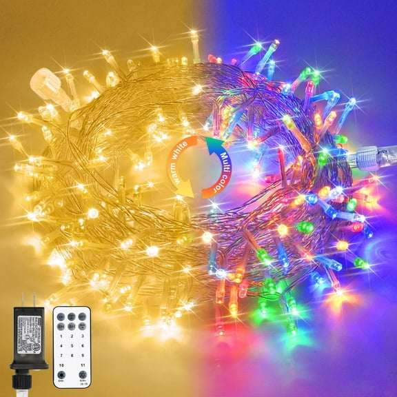 JMEXSUSS 33ft 100 LED Color Changing String Lights Plug in, 11 Modes Warm White & Multicolor Christmas Tree Lights Indoor with Remote, Christmas String Lights Outdoor Waterproof for Xmas Indoor Decor