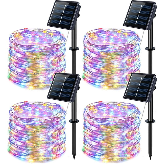 JMEXSUSS 4 Pack 100 LED Solar Fairy Lights, 33ft Multicolor Solar String Lights Outdoor Waterproof, 8 Modes Copper Wire Solar Twinkle Lights for Garden Yard Tree Wedding