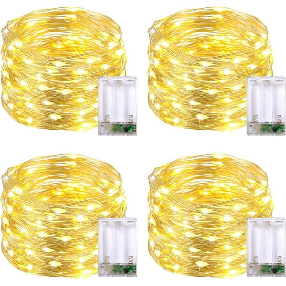 JMEXSUSS 4 Pack 50 LED Fairy Lights Battery Operated, 16ft Twinkle Lights Warm White Christmas Fairy Lights for Bedroom Wedding Patio Party DIY Mason Jar Decorations