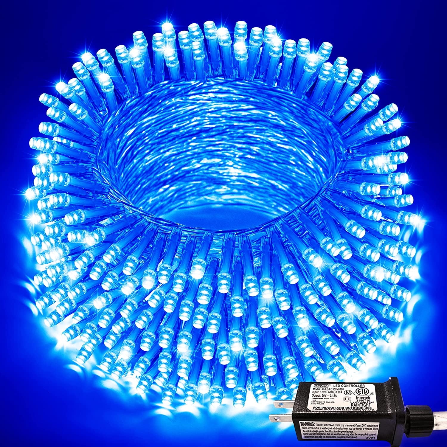 JMEXSUSS Blue Christmas String Lights Indoor Outdoor, 66ft 200 LED Blue String Lights Clear Wire Plug in, 8 Modes Waterproof Christmas Lights for Halloween Tree Party Bedroom  Christmas Decoration