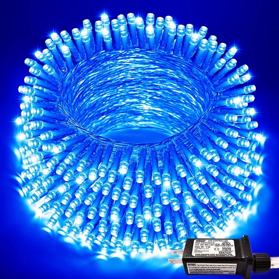 JMEXSUSS Blue Christmas String Lights Indoor Outdoor, 66ft 200 LED Blue String Lights Clear Wire Plug in, 8 Modes Waterproof Christmas Lights for Halloween Tree Party Bedroom  Christmas Decoration