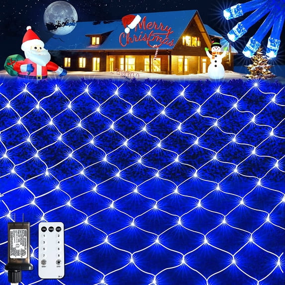 JMEXSUSS Blue Halloween Net Lights 360 LED 12ft x 5ft Bush Lights Outdoor with Remote Plug in 8 Modes Connectable Mesh Lights for Decorations(Transparent Wire)