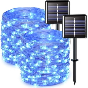 JMEXSUSS Blue Solar String Lights Outdoor Waterproof, 2 Pack 33ft 100 LED Solar Fairy Lights, 8 Modes Copper Wire Outdoor Solar Lights for Patio Tree Garden Outside Decorations