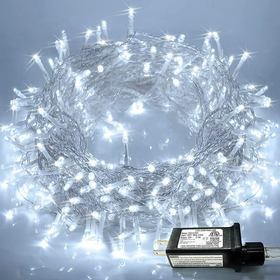 JMEXSUSS 33ft 100 LED White Christmas Lights, 8 Modes Connectable Clear Wire Twinkle Fairy String Lights Indoor, Plug-in Christmas String Lights Outdoor Waterproof for Christmas Wedding Party Tree