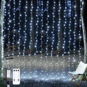 300 LED 9.8x9.8Ft White Curtain Lights with Remote, White Christmas Lights Indoor Plug in, 8 Modes White String Lights for Bedroom Wall Wedding Reception Party 