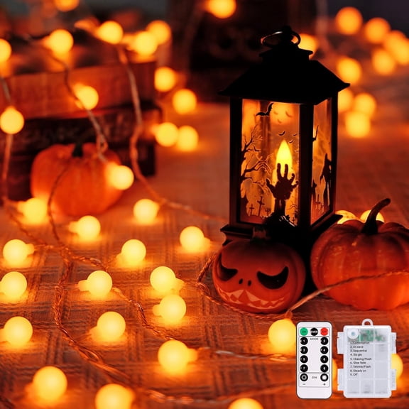 JMEXSUSS Orange String Lights Indoor, Connectable 100 LED Globe String Lights Plug in with Remote, 33ft 8 Modes Orange Christmas Lights Outdoor for Bedroom Thanksgiving Party Fall Holiday Decor