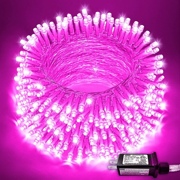 JMEXSUSS Pink Room Decor Lights, 200 LED Pink Christmas Lights Clear Wire Indoor, 66ft 8 Modes Pink LED String Lights Outdoor Waterproof Plug in for Valentines Day Kids Girls Room Decorations