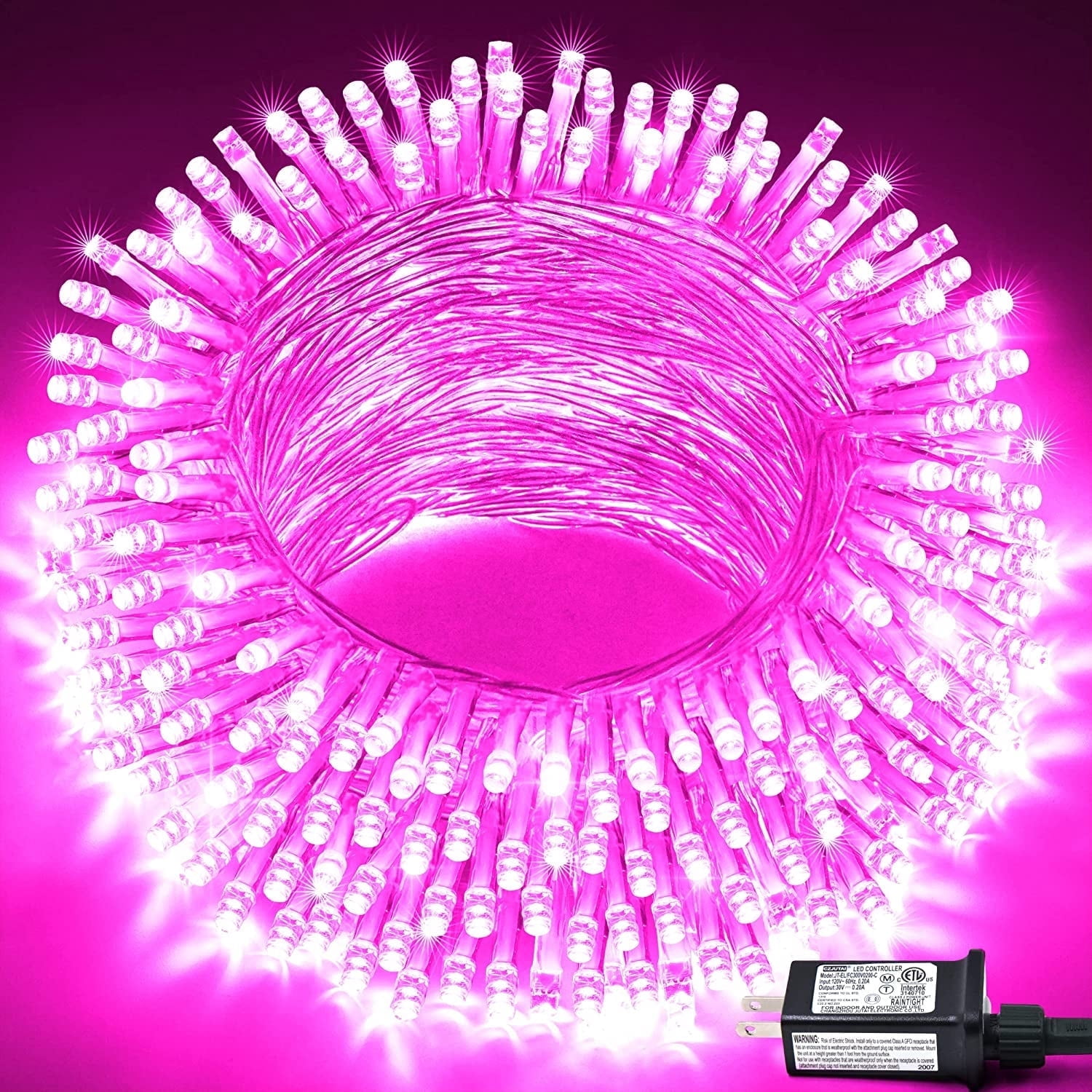JMEXSUSS Connectable 100 LED Pink Valentine Lights, 33ft 8 Modes Valentine Room Lights Clear Wire, Plug in Pink Christmas String Light Indoor Outdoor for Christmas Bedroom Valentines Party