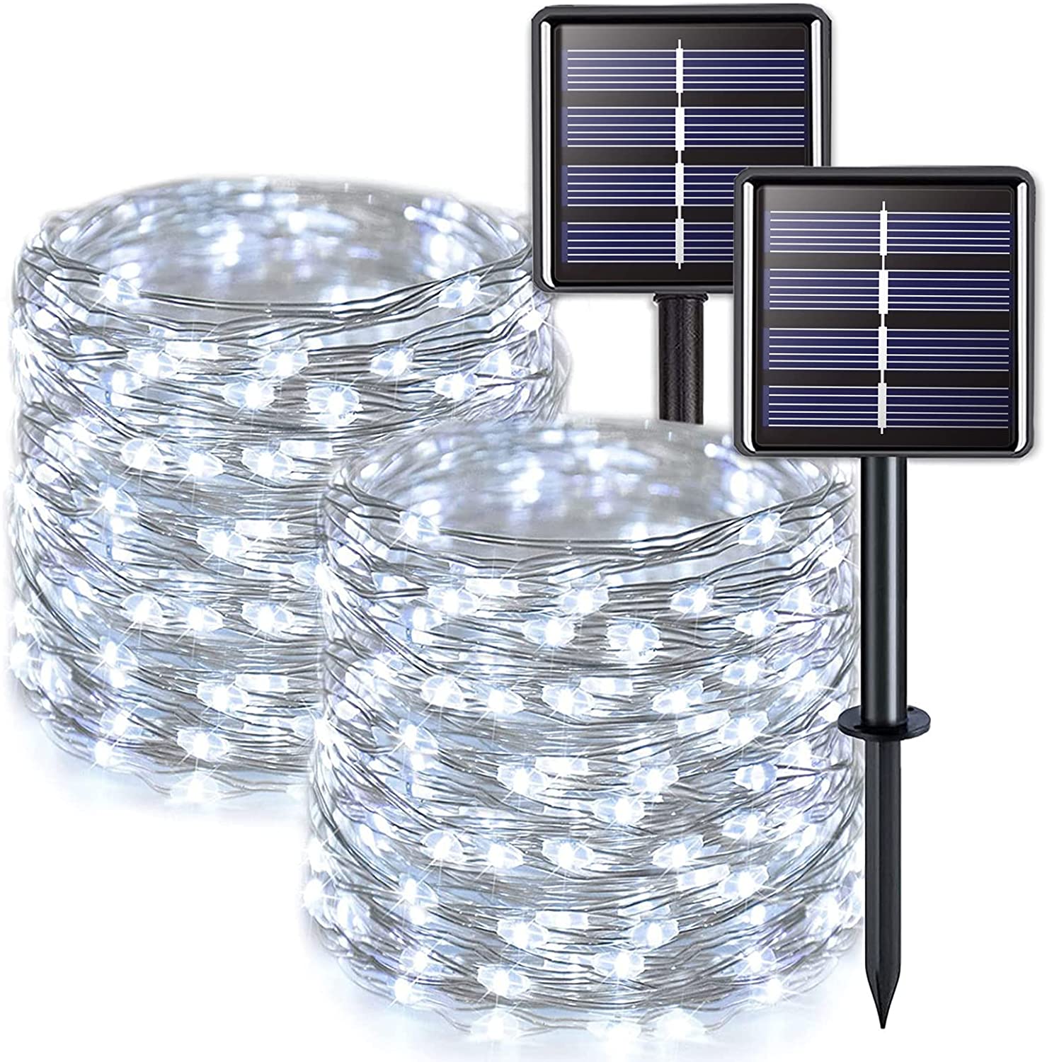 JMEXSUSS White Solar String Lights Outdoor Waterproof, 2 Pack 33ft 100 LED Solar Fairy Lights, 8 Modes Copper Wire Solar Christmas Lights for Patio Tree Garden Outside Decorations - image 1 of 3