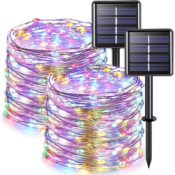 JMEXSUSS 2 Pack Solar Christmas Lights Outdoor Waterproof, Each 33FT 100 LED Multi Colored Solar Fairy Lights, 8 Modes Solar String Lights for Outside Yard Patio Tree Garden Christmas Decorations
