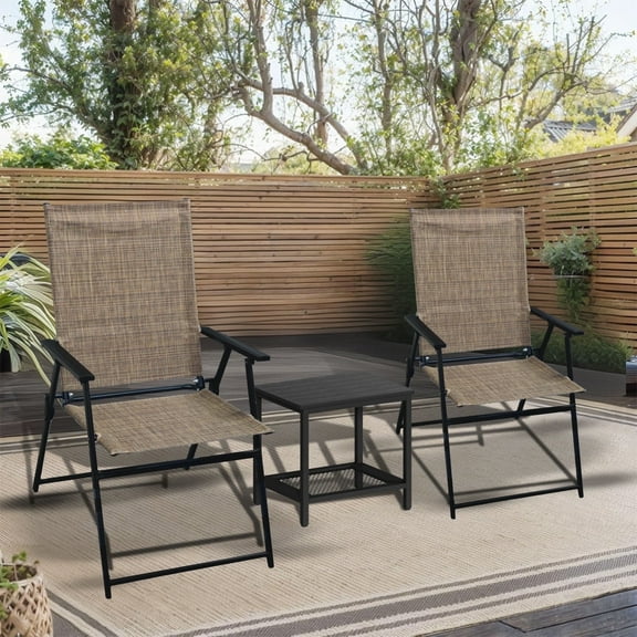 JMGJOY 2-Pack Folding Patio Chairs for Outdoor Relaxation, Supportive High-Back Sling Chairs with Armrests, Foldable for Garden, Backyard, and Pool (Brown)