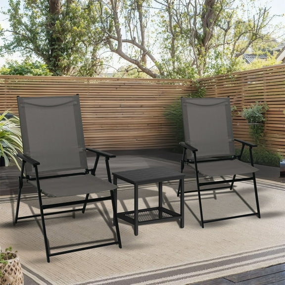 JMGJOY 2-Pack Folding Patio Chairs for Outdoor Relaxation, Supportive High-Back Sling Chairs with Armrests, Foldable for Garden, Backyard, and Pool (Gray)