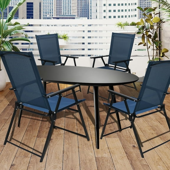 JMGJOY 4-Pack Folding Patio Chairs for Outdoor Relaxation, Supportive High-Back Sling Chairs with Armrests, Foldable for Garden, Backyard, and Pool (blue)