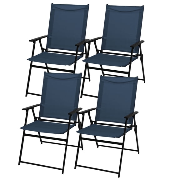 JMGJOY 4-Pack Folding Patio Chairs for Outdoor Relaxation, Supportive High-Back Sling Chairs with Armrests, Foldable for Garden, Backyard, and Pool (blue)