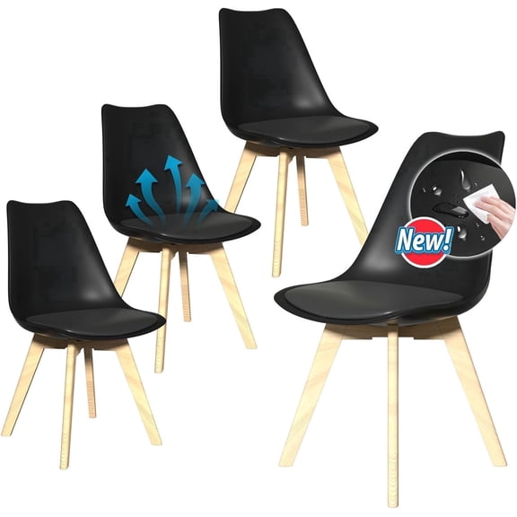 JMGJOY 4-Piece Mid Century Modern Dining Chairs, PU Leather Upholstered Side Chairs with Wood Legs, for Kitchen Dining Living Room, Black