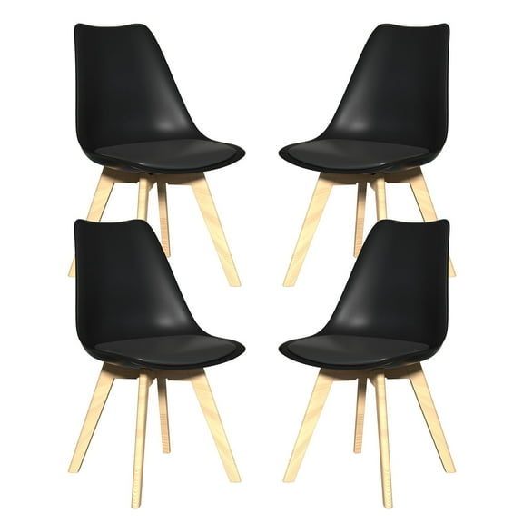 JMGJOY 4-Piece Mid Century Modern Dining Chair Set, PU Leather Seat & Wood Legs, for Kitchen Dining Room Living Room, Black