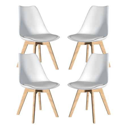 JMGJOY 4-Piece Mid Century Modern Dining Chair Set, PU Leather Seat & Wood Legs, for Kitchen Dining Room Living Room, White