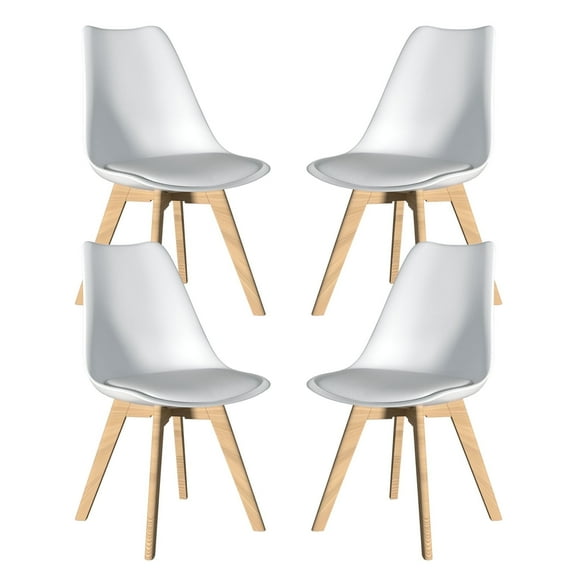 JMGJOY 4-Piece Mid Century Modern Dining Chair Set, PU Leather Seat & Wood Legs, for Kitchen Dining Room Living Room, White