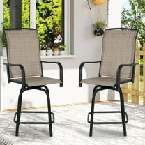 JMGJOY Outdoor Swivel Bar Stools Set of 2, 26.6" Seat Height Patio Bar Chairs with Metal Frame & Textilene Fabric, for Patio, Deck, Garden, Brown