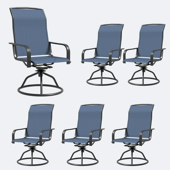 JMGJOY Patio Swivel Chair Set of 6, Outdoor High Back Textilene Rocking Chairs – 360° Rotating & 15° Reclining, All-Weather Metal Frame for Garden, Deck, Poolside (6, Blue, 6-Price)