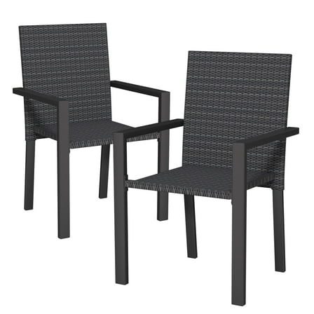 JMGJOY Set of 2 Patio Dining Chairs, All Weather Stackable Rattan Chairs, Outdoor Bistro Wicker Dining Chair Set for Balcony Poolside Backyard