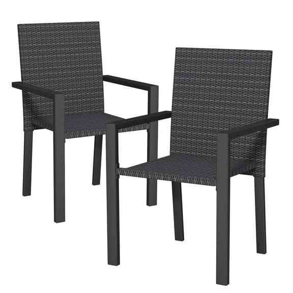 JMGJOY Set of 2 Patio Dining Chairs, All Weather Stackable Rattan Chairs, Outdoor Bistro Wicker Dining Chair Set for Balcony Poolside Backyard