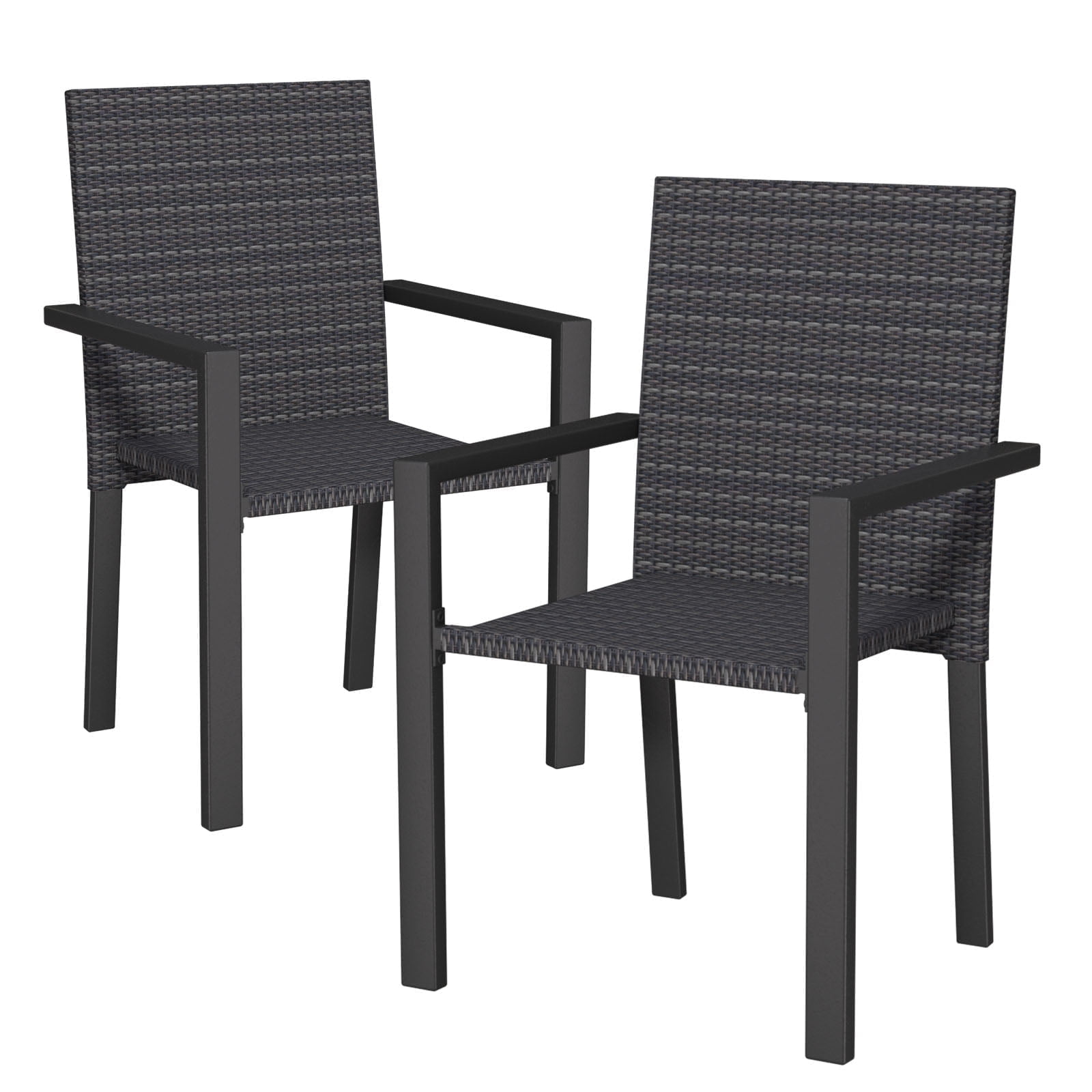 Set of 2 Patio Dining Chairs, All Weather Stackable Rattan Chairs, Outdoor Bistro Wicker Dining Chair Set for Balcony Poolside Backyard at Walmart