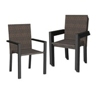JMGJOY Set of 2 Patio Dining Chairs, All Weather Stackable Rattan Chairs, Outdoor Bistro Wicker Dining Chair Set for Balcony Poolside Backyard