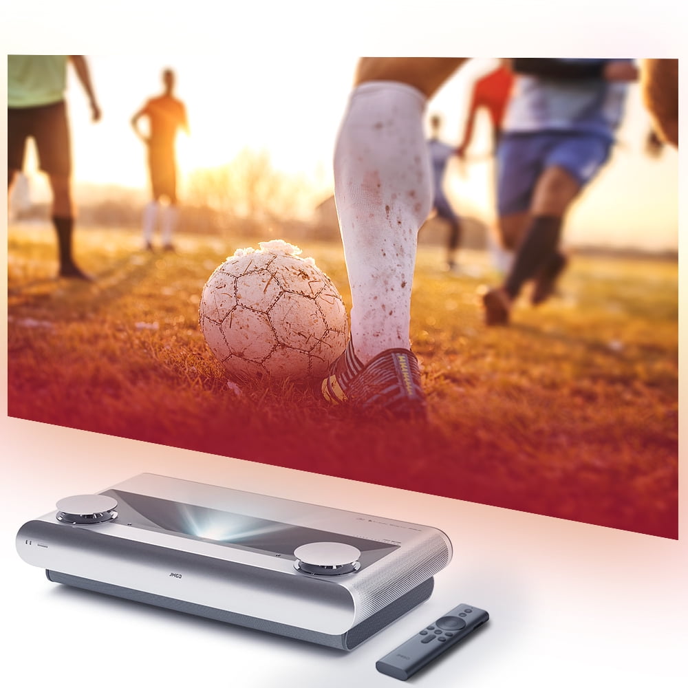 JMGO 4K Ultra Short Throw(UST) Laser Projector, 2400 ANSI Lumens, U2, HDR10, Stereo Speakers Co-Created with Dynaudio for Movies&Gaming, Bluetooth with WIFI