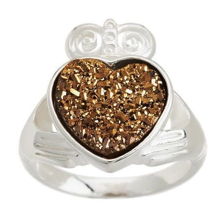 JMH Jewellery Sterling Silver Claddagh Drusy Quartz Ring Size 8