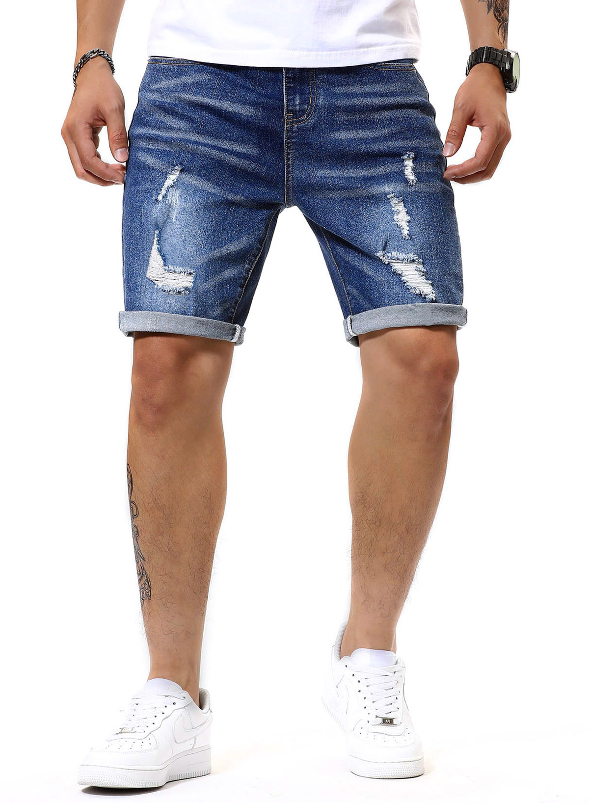 JMIERR Big and Tall Denim Shorts for men Ripped Stretch Slim Fit