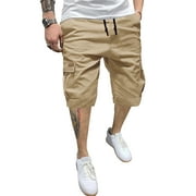 JMIERR Big and Tall Men Twill Shorts Cargo Casual Cotton Drawstring Classic Stretch Hiking Straight Short with 6 Pockets Khaki